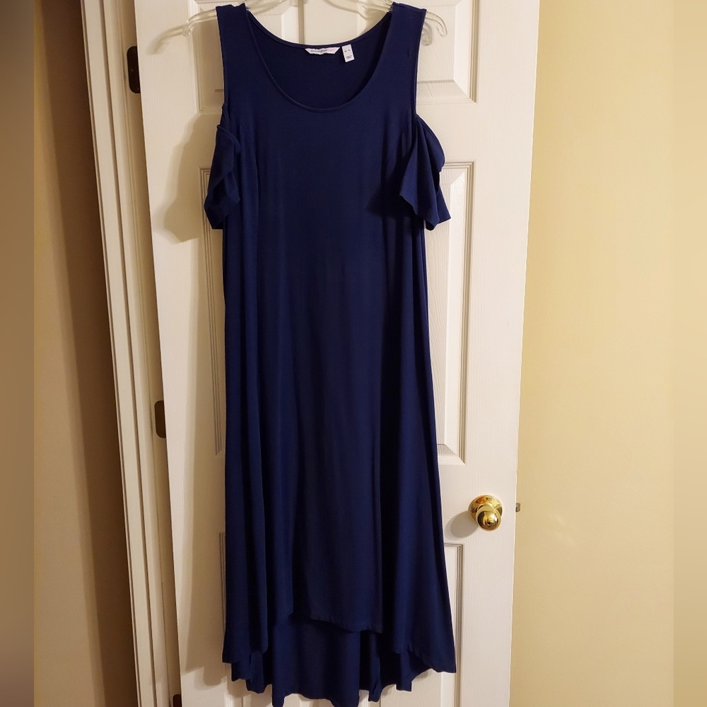 Isaac Mizrahi Deep Blue High Low Cold Shoulder Dress Size XL